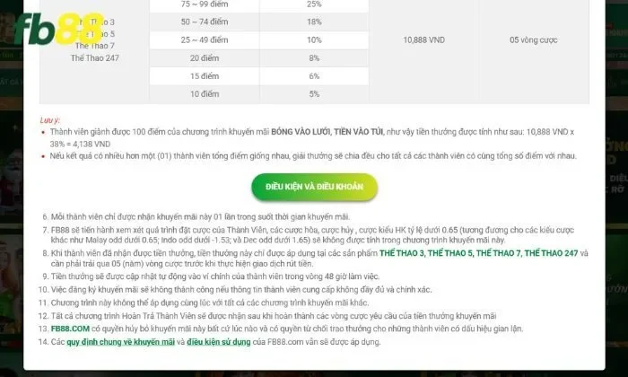 Điều kiện và điều khoản tham gia chương trình khuyến mãi FB88