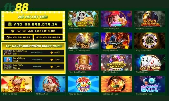 Hoàn trả mỗi ngày quay hũ FB88 Các sảnh cược slots hấp dẫn
