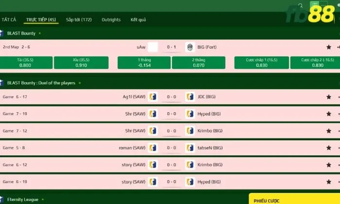 Thể thao Esports 3 FB88 Tỷ lệ cược thể thao điện tử FB88 phong phú hấp dẫn người chơi