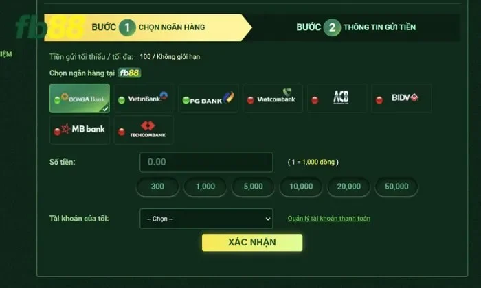 Quá trình nạp và rút tiền nhanh chóng, dễ dàng tại Xóc đĩa FB88